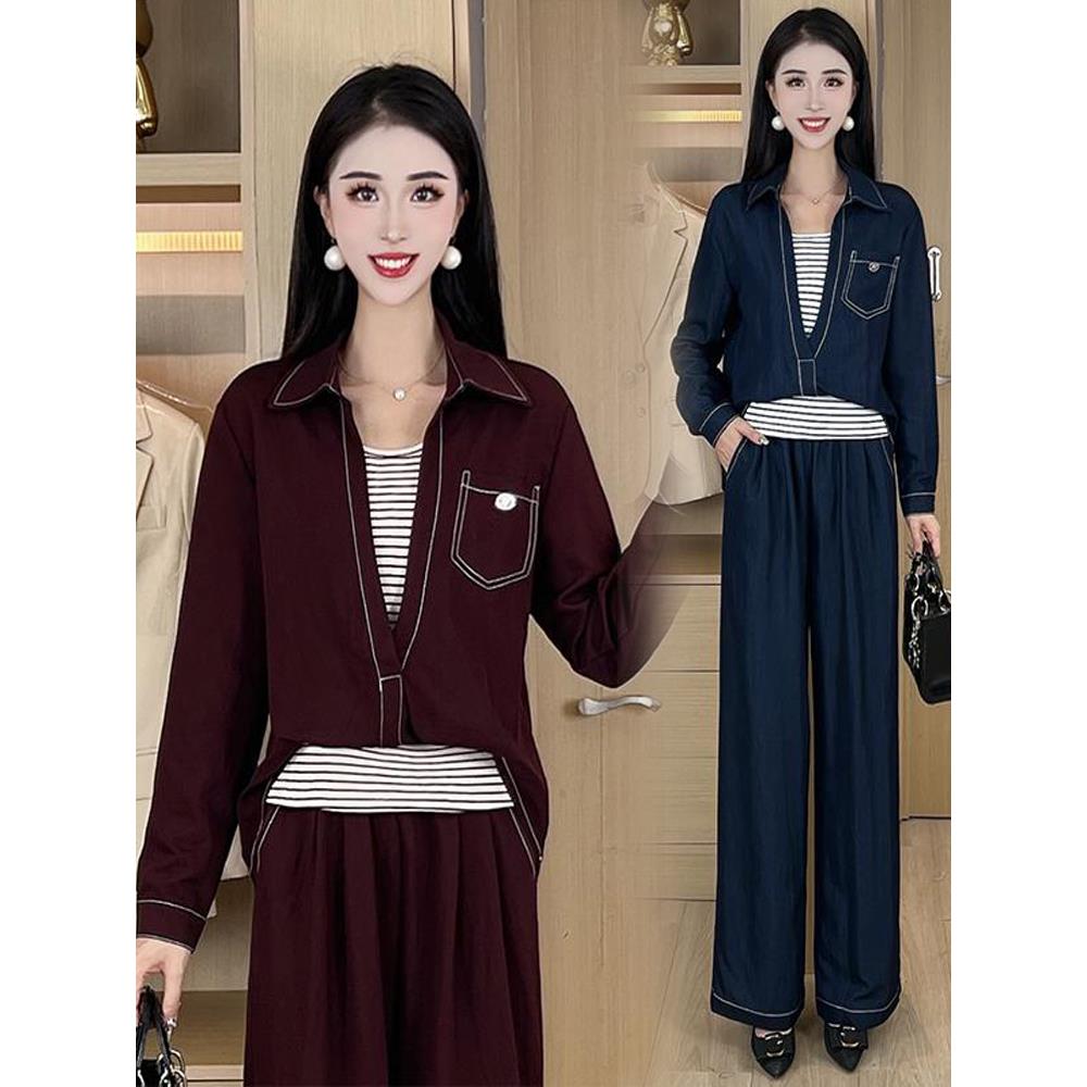 MONLOUVE时尚休闲套装女2025秋季新款气质休闲背心长袖衬衫阔腿裤