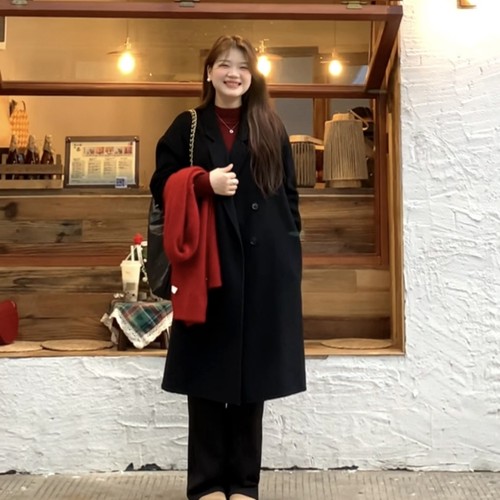 大码胖mm韩系气质毛呢外套大衣女