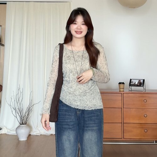 大码女装胖mm晕染t恤巨显瘦上衣