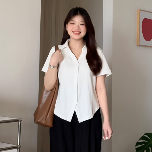 大码显瘦遮肚polo领短袖衬衫上衣