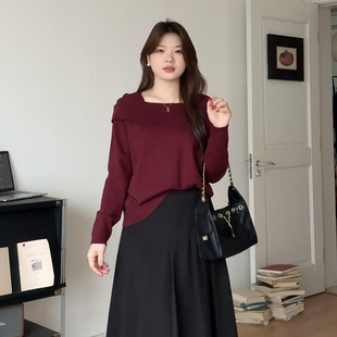 微胖 韩系软糯设计感毛衣秋冬胖mm显瘦遮肚针织上衣2105 喵喵大码