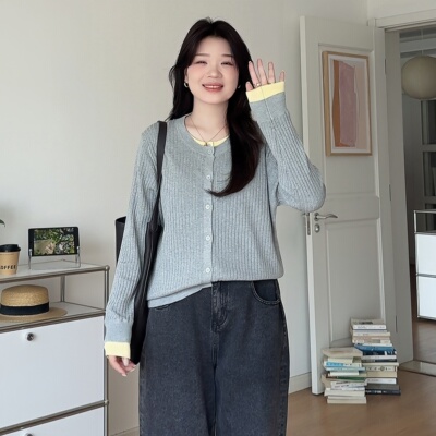 大码mm别致设计感假两件针织上衣
