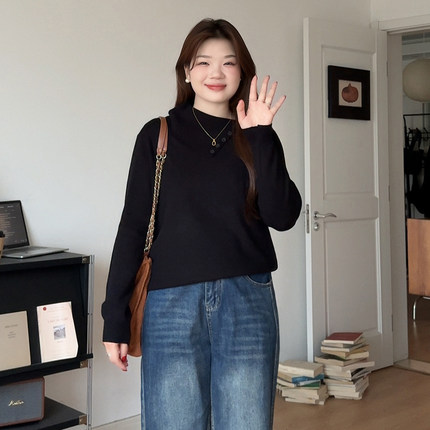 微胖的喵喵大码设计感显瘦毛衣秋冬新款胖mm不规则内搭针织衫4475