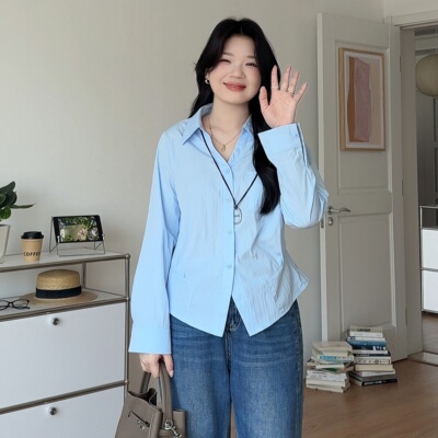 大码胖mm职场穿搭显瘦长袖衬衫女