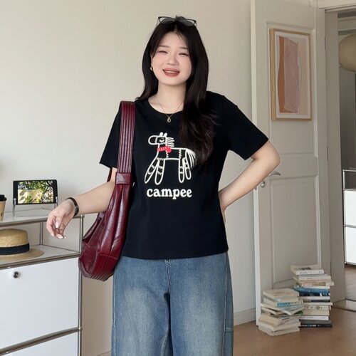 大码女装印花百搭显瘦短袖上衣