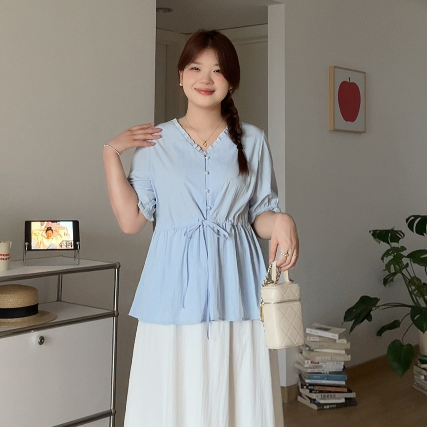 大码女装胖mm巨好看气质甜美上衣