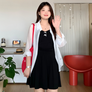 三件套装 微胖 mm夏日巨显瘦遮肚吊带防晒衣短裤 喵喵大码 1939 女装