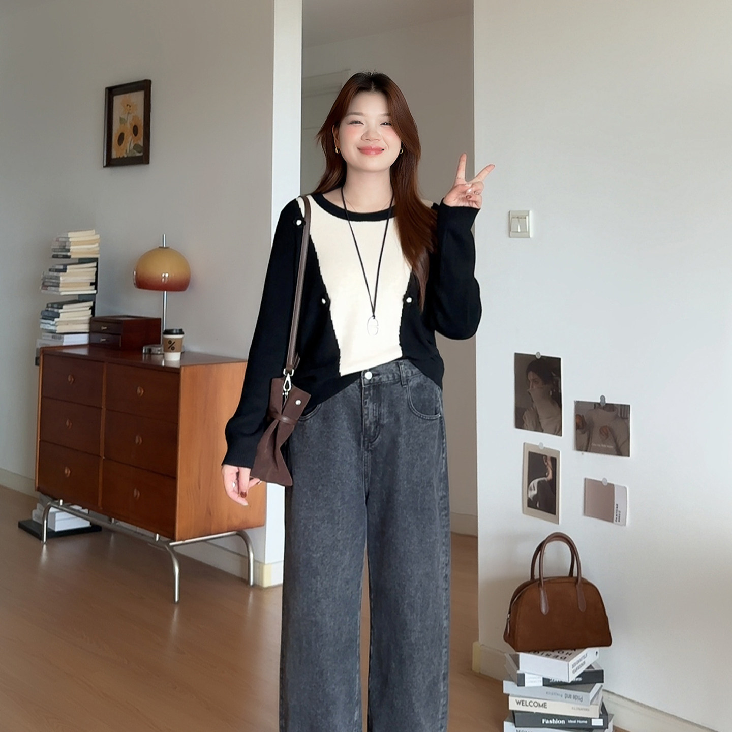 微胖的喵喵大码女装胖mm秋季穿搭2025气质钩花撞色长袖针织衫3192,女装/女士精品,大码内搭,淘宝优惠券,粉丝福利购,淘宝优惠卷