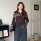 微胖 洋气巨显瘦翻领内搭条纹针织上衣3820 胖mm冬季 喵喵大码 女装