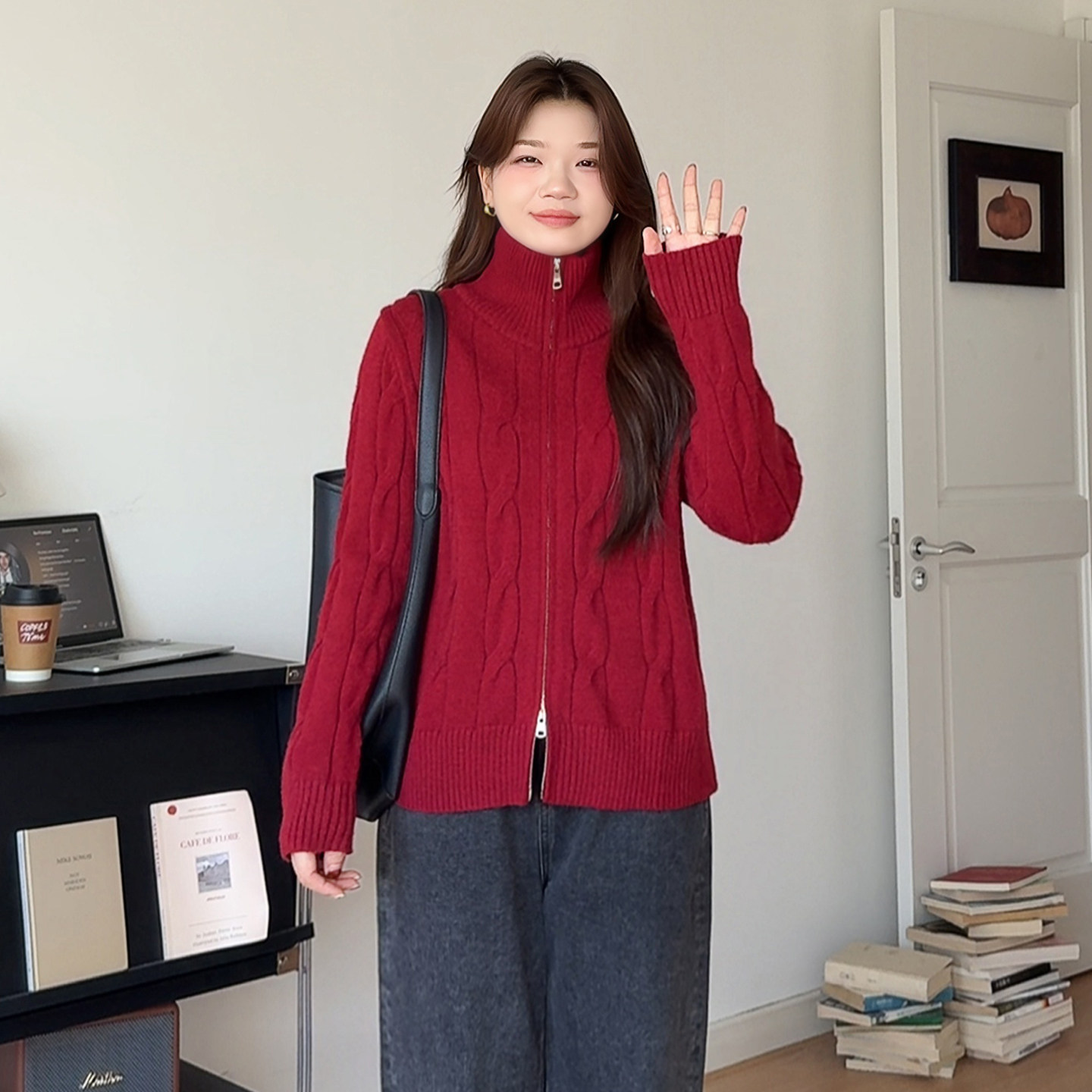 微胖的喵喵大码女装胖mm秋冬季圣诞穿搭麻花针织长袖开衫毛衣1817,女装/女士精品,大码内搭,淘宝优惠券,粉丝福利购,淘宝优惠卷