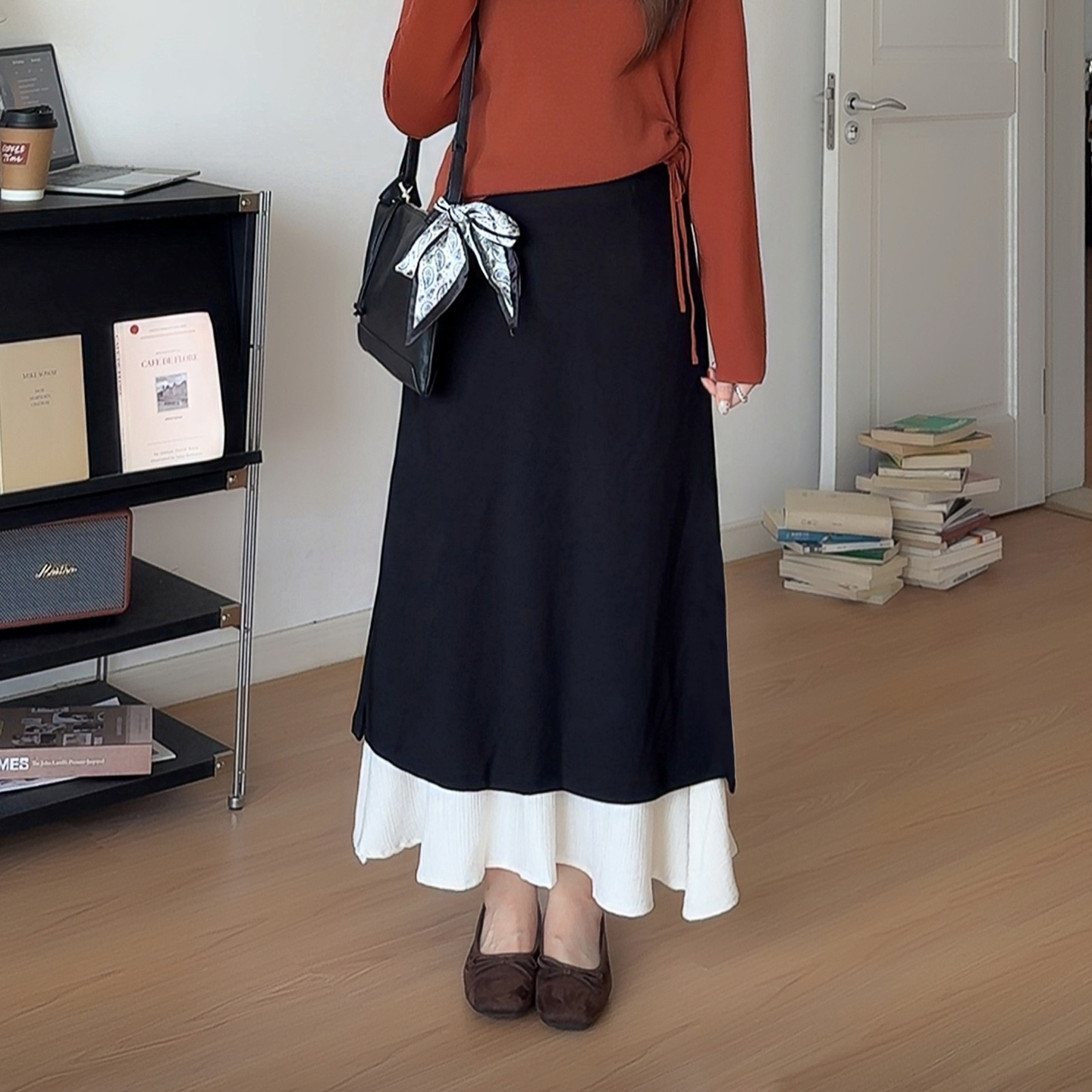 大码女装质感穿搭双层撞色半身裙