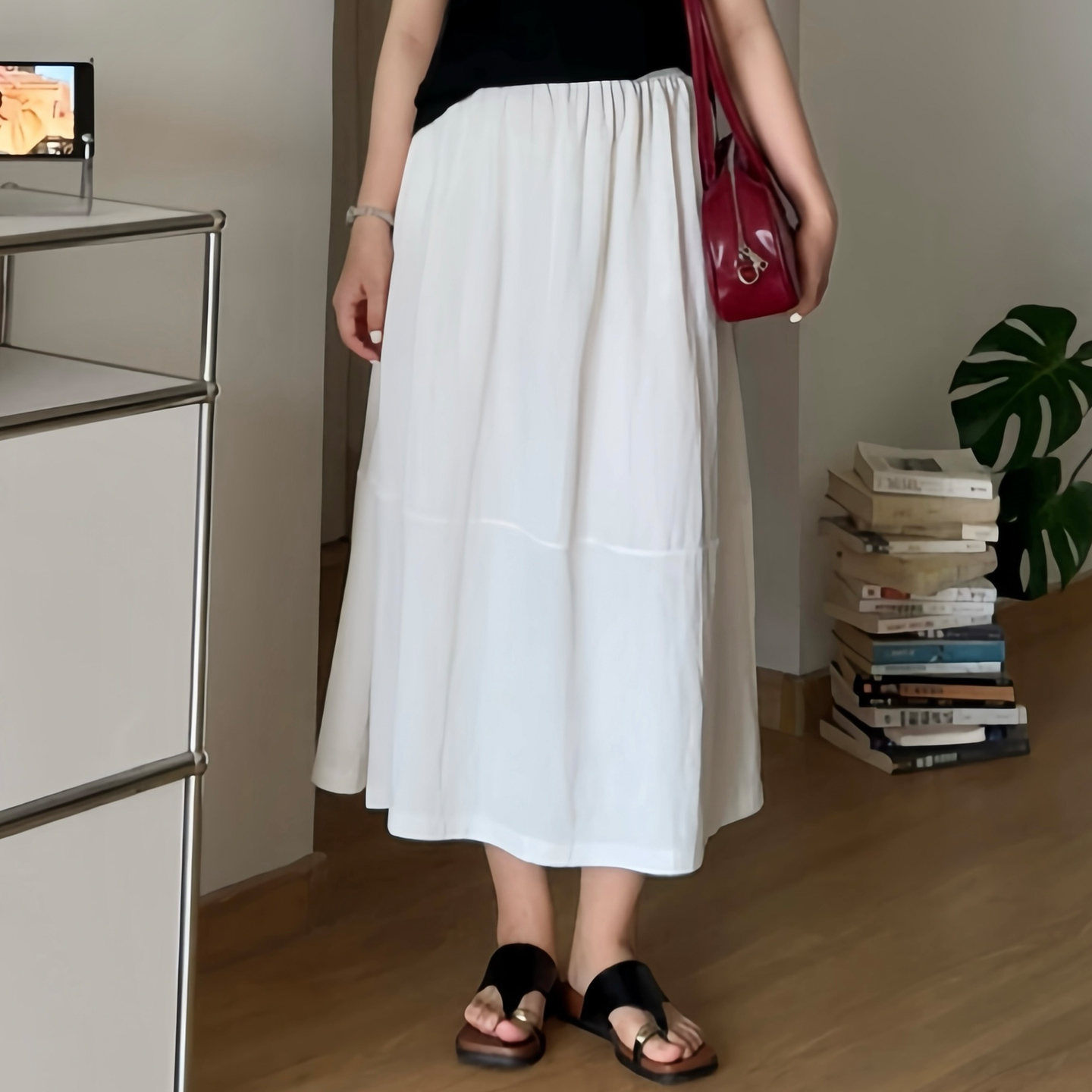 微胖的喵喵 大码女装夏季梨型身材mm遮胯显瘦高腰a字半身裙子2145