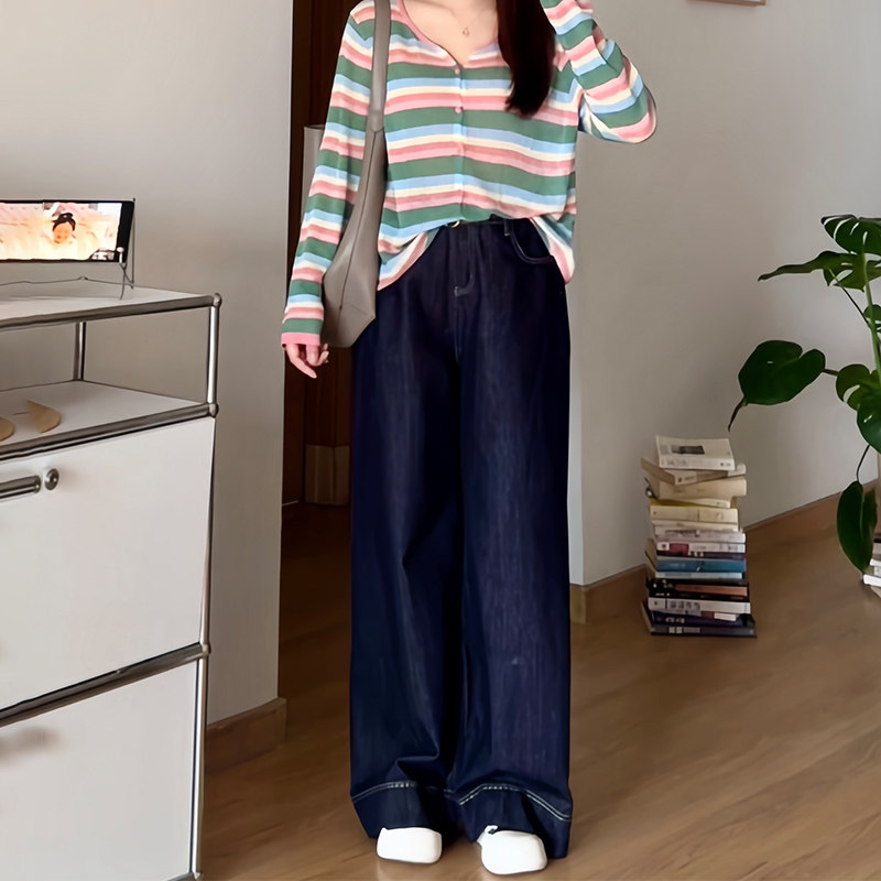 微胖的喵喵 大码女装梨形mm初夏时尚宽松显瘦高腰阔腿牛仔裤 8801