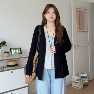 背心开衫 微胖 韩系慵懒显瘦无袖 胖mm春季 两件套上衣3711 喵喵大码