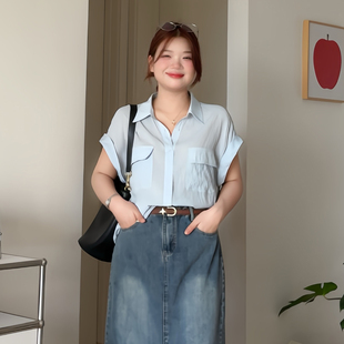 喵喵大码 2025新款 微胖 女装 宽松遮肉上衣2165 胖mm夏季 巨显瘦衬衫