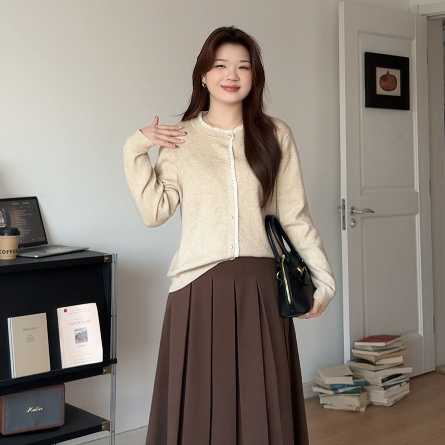 微胖mm蕾丝花边设计感针织上衣女