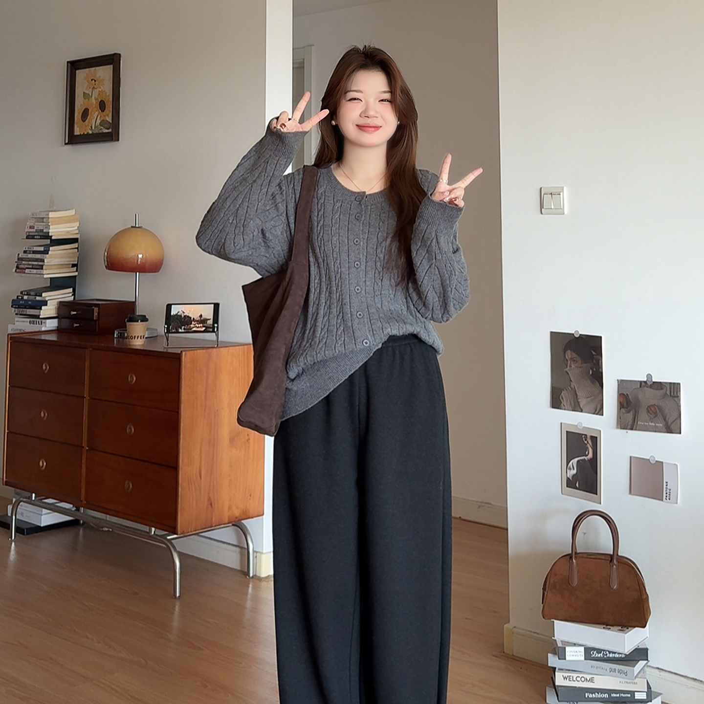 大码胖mm超好看麻花刺绣针织开衫