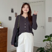 喵喵大码 巨显瘦百搭休闲针织开衫 女装 新款 上衣0028 胖mm春装 微胖