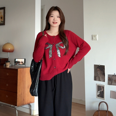 大码胖mm休闲显瘦长袖针织开衫女