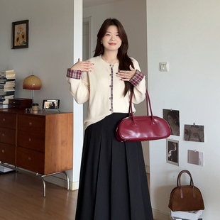 喵喵大码 针织开衫 女装 韩系圆领休闲拼接长袖 3383 胖mm秋冬季 微胖