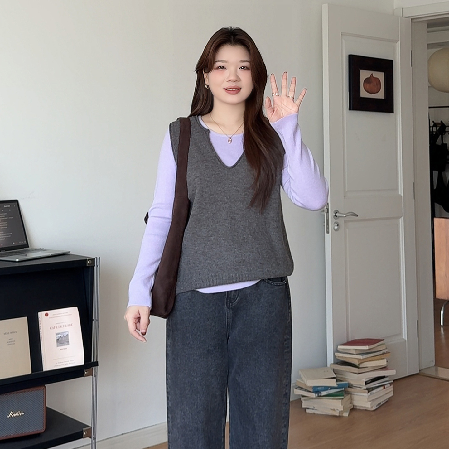 大码休闲减龄针织马甲上衣两件套