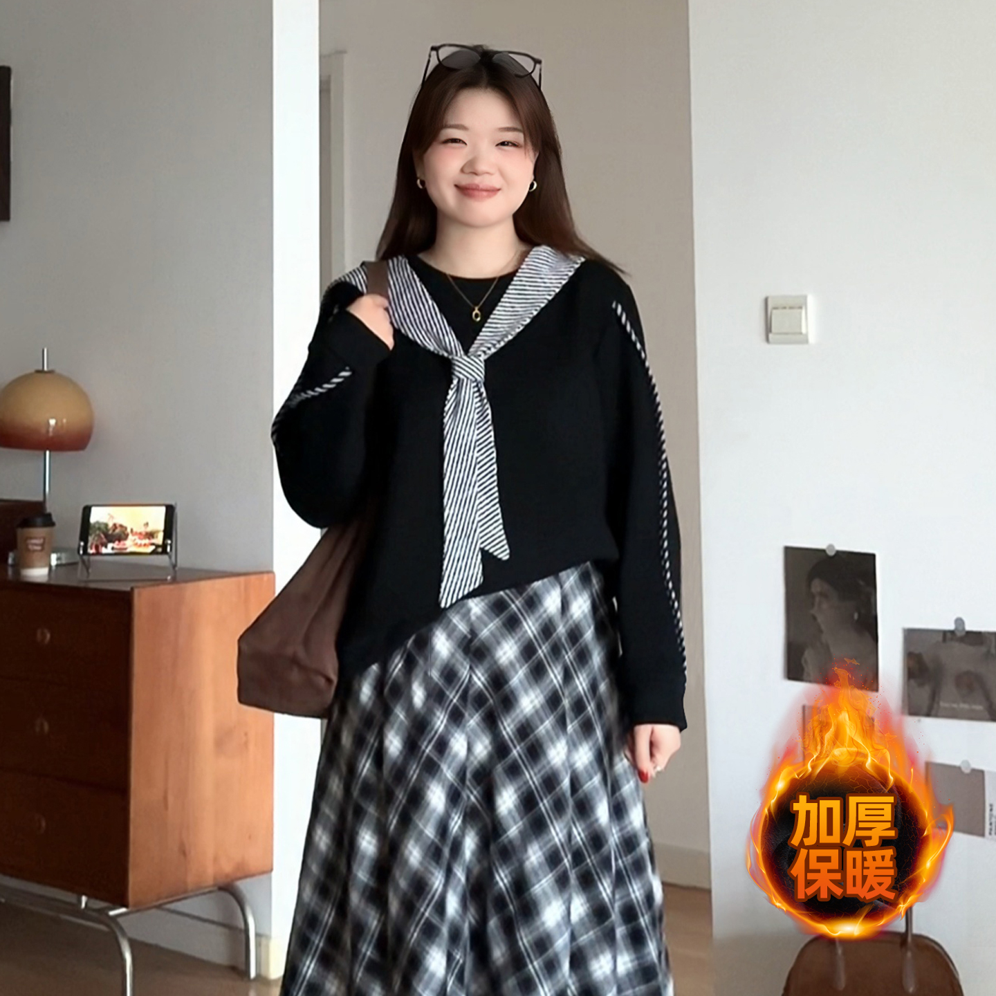 大码胖mm设计感休闲显瘦加绒卫衣