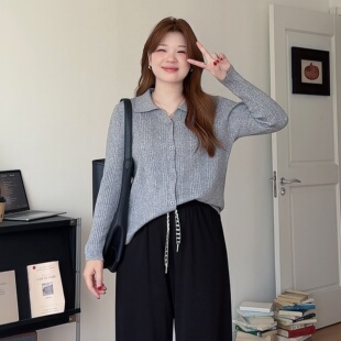 减龄巨百搭打底衫 微胖 新款 POLO领针织上衣胖mm春季 4260 喵喵大码