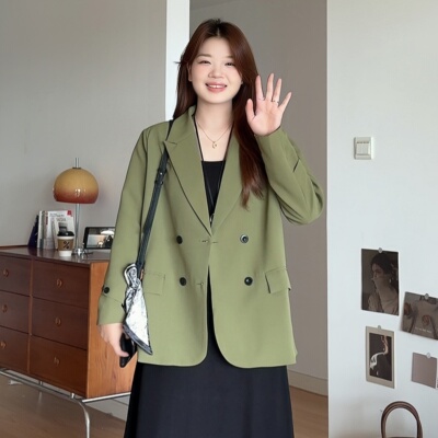 大码女装设计感宽松正肩西装外套