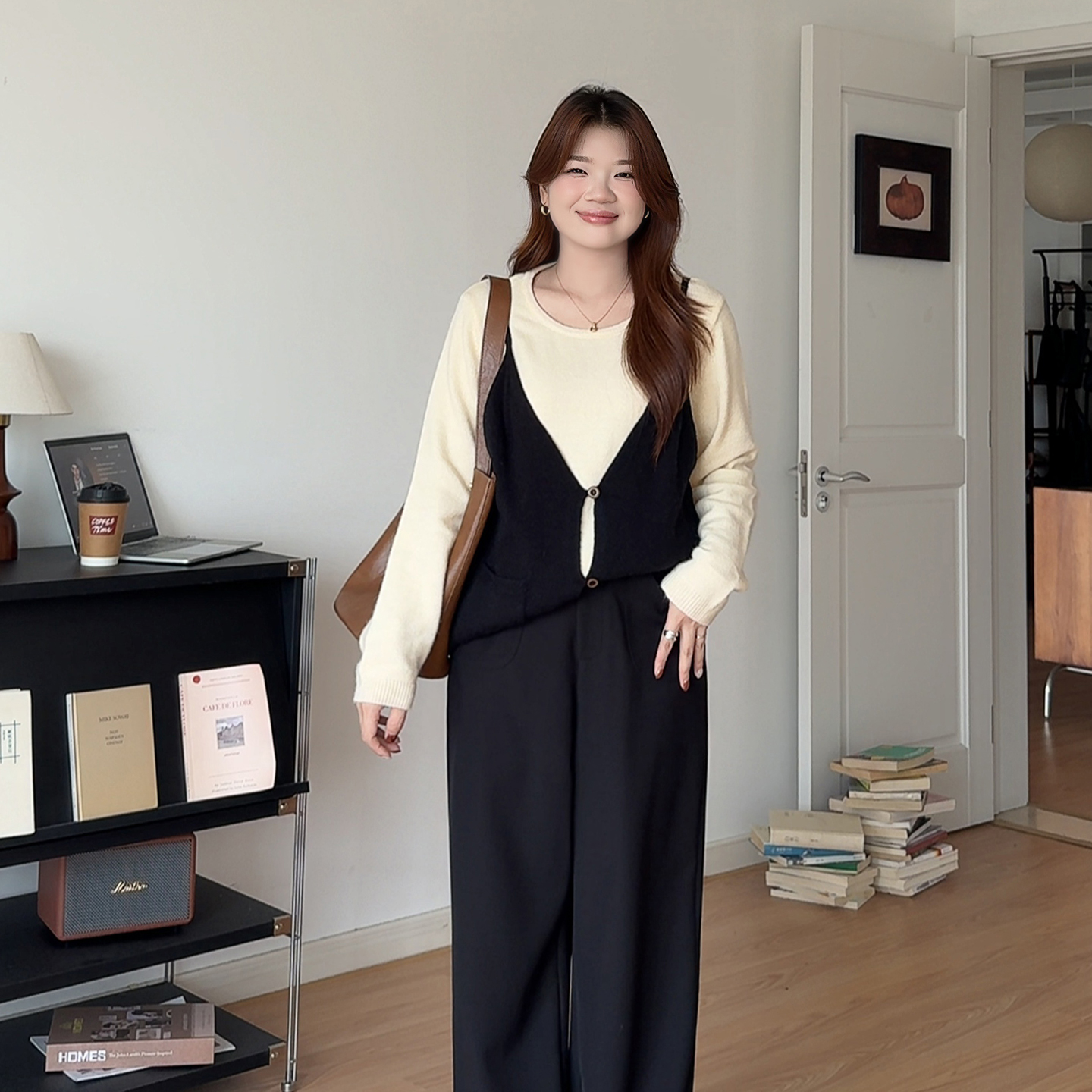 大码女装韩系撞色假两件针织毛衣