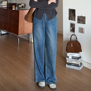 阔腿裤 微胖 梨型身材胖mm遮胯显瘦直筒牛仔裤 女装 子5440 喵喵大码