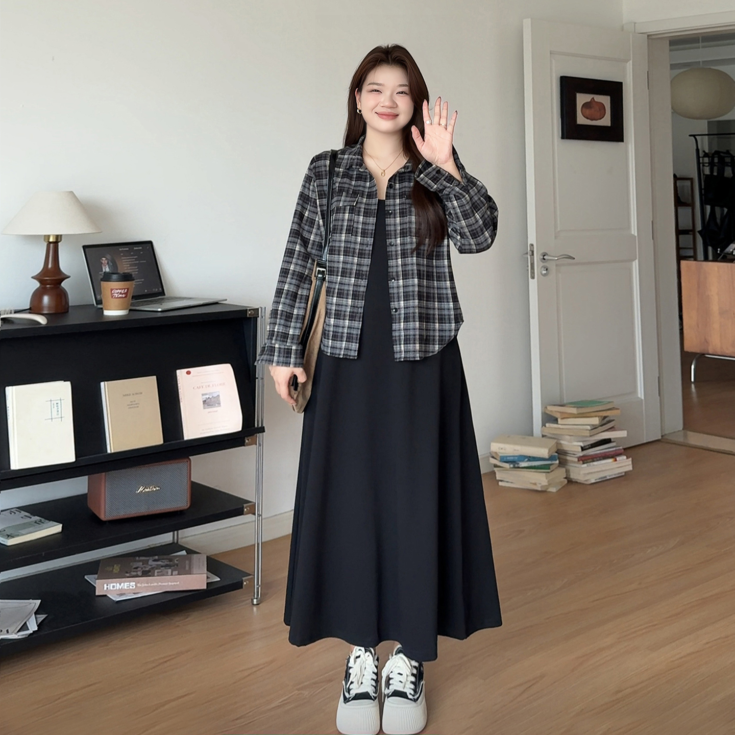 大码女装韩系显瘦衬衫连衣裙套装