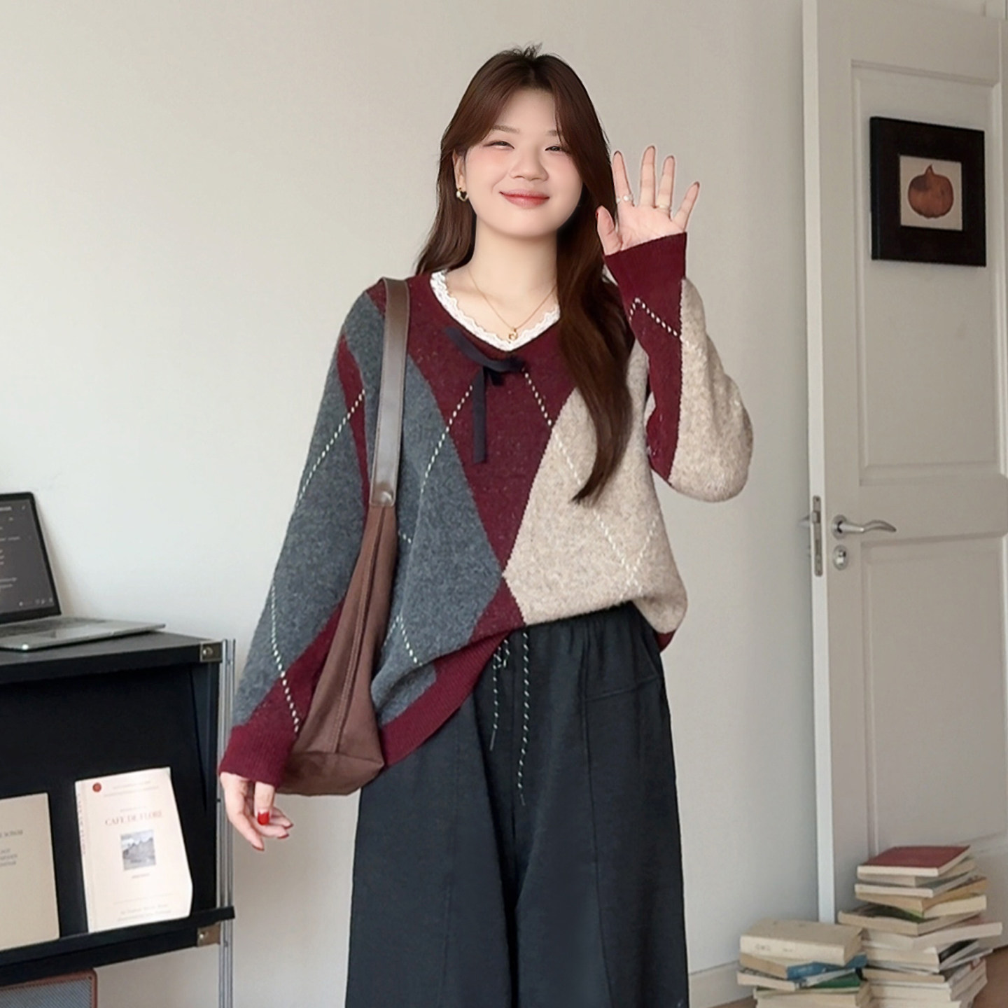 微胖的喵喵大码女装胖mm冬季撞色慵懒风毛衣宽松针织长袖上衣3307,女装/女士精品,大码内搭,淘宝优惠券,粉丝福利购,淘宝优惠卷