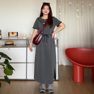喵喵大码 胖mm夏季 微胖 女装 2116 显瘦遮肚刺绣短袖 T恤半身裙套装