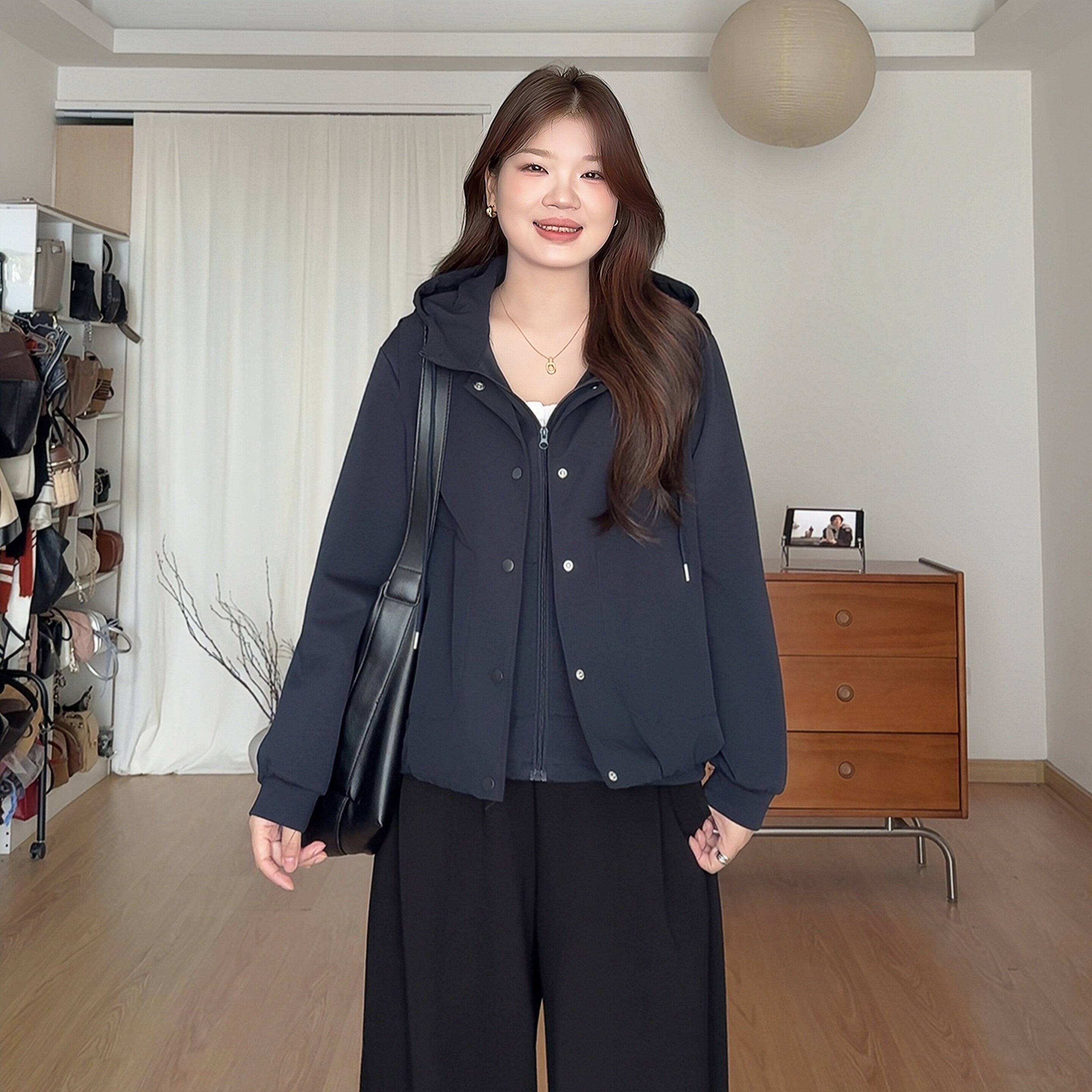 微胖的喵喵大码女装胖mm秋季穿搭休闲显瘦连帽卫衣马甲两件套8357