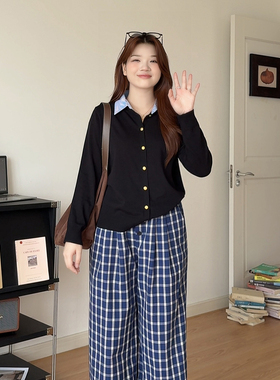 微胖的喵喵大码女装适合胖mm春季穿搭显瘦针织开衫polo领上衣1414