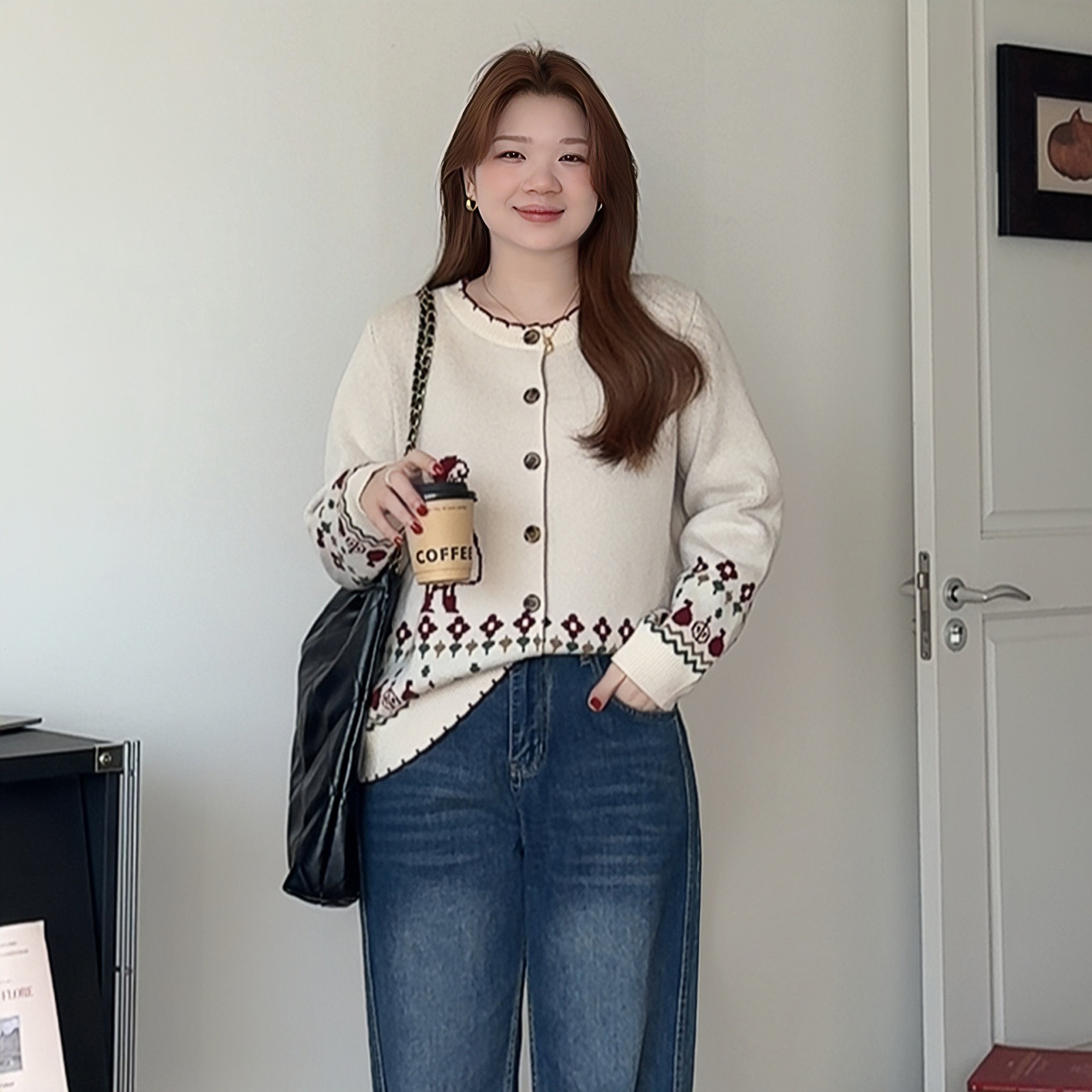 微胖的喵喵大码胖mm秋冬提花复古毛衣气质超好看针织开衫外套3538,女装/女士精品,大码内搭,淘宝优惠券,粉丝福利购,淘宝优惠卷