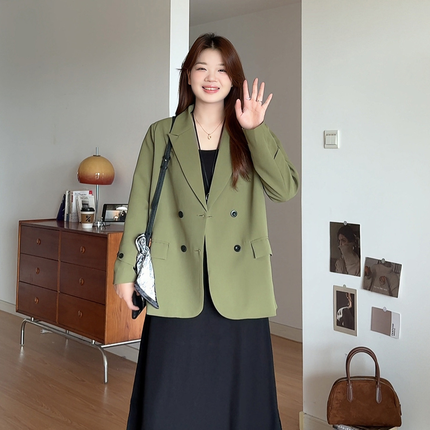 大码女装设计感宽松正肩西装外套