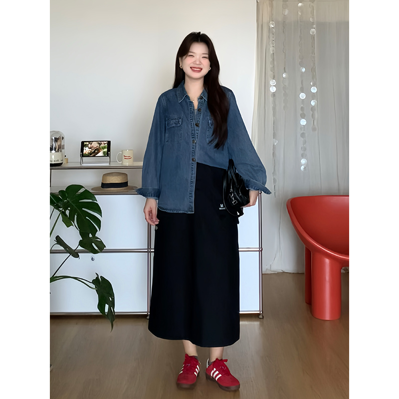 大码梨形高腰遮肉工装半身裙子女