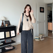 微胖 穿搭巨显瘦抽绳打底内搭针织上衣2041 胖mm秋季 喵喵大码 女装