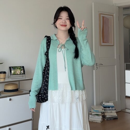 微胖韩系蕾丝吊带开衫上衣两件套