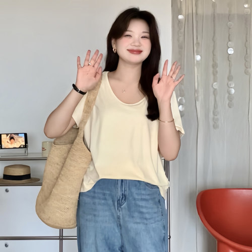 大码显瘦基础纯色短袖T恤上衣女