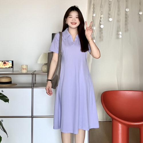 大码女装Polo领简单大方连衣裙子
