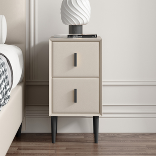 全实木简约现代轻奢迷你小型超窄皮质床头柜30CM极简北欧儿童卧室