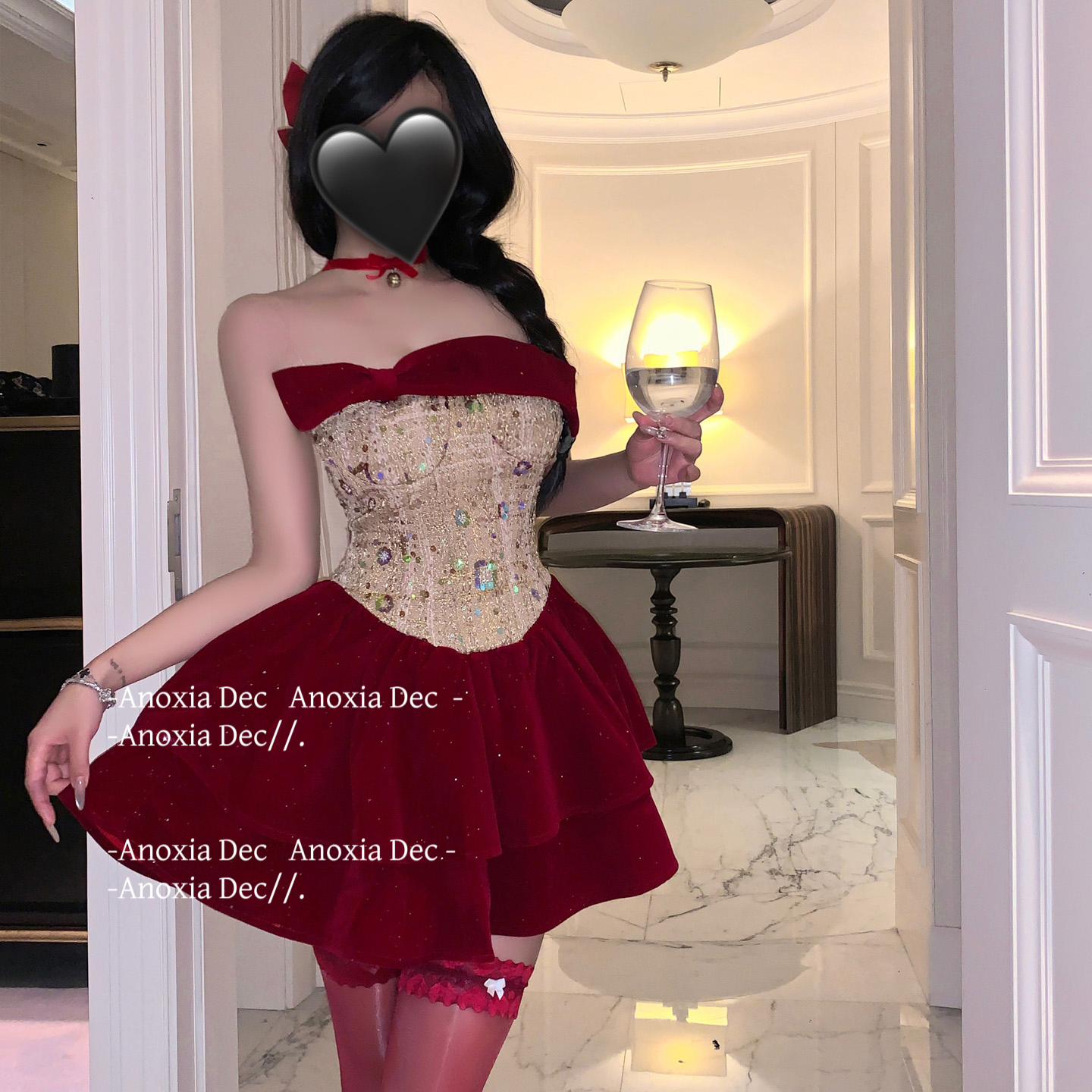 圣诞节套装性感抹胸束腰连衣裙