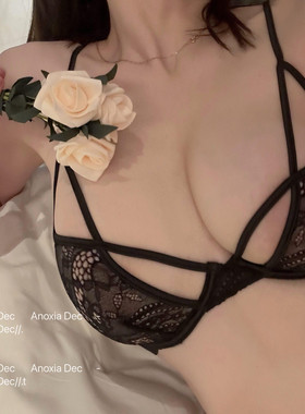 Dec烟熏美人 黑色性感内衣女纯欲蕾丝超薄镂空透视文胸套装