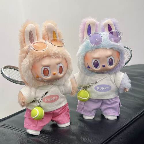 拉布布娃衣POPMART运动网球套装一二三代挂件粉色白T恤labubu衣服