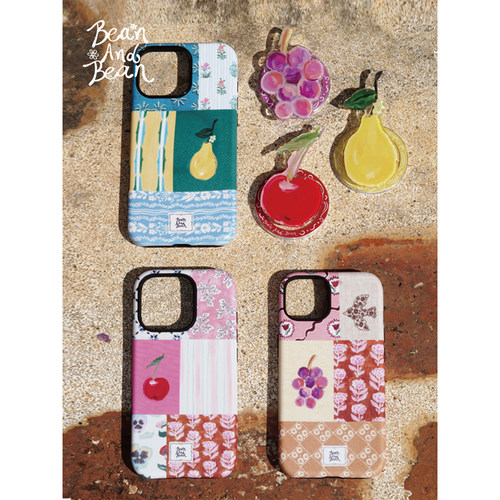 BeanAndBean拼布水果 磁吸磨砂菲林二合一原创可爱手绘图案手机保护壳磁吸支架适用苹果防摔