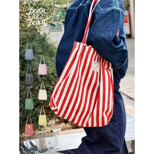 BeanAndBean 南法假日帆布包 法式度假风条纹包托特包加厚百搭