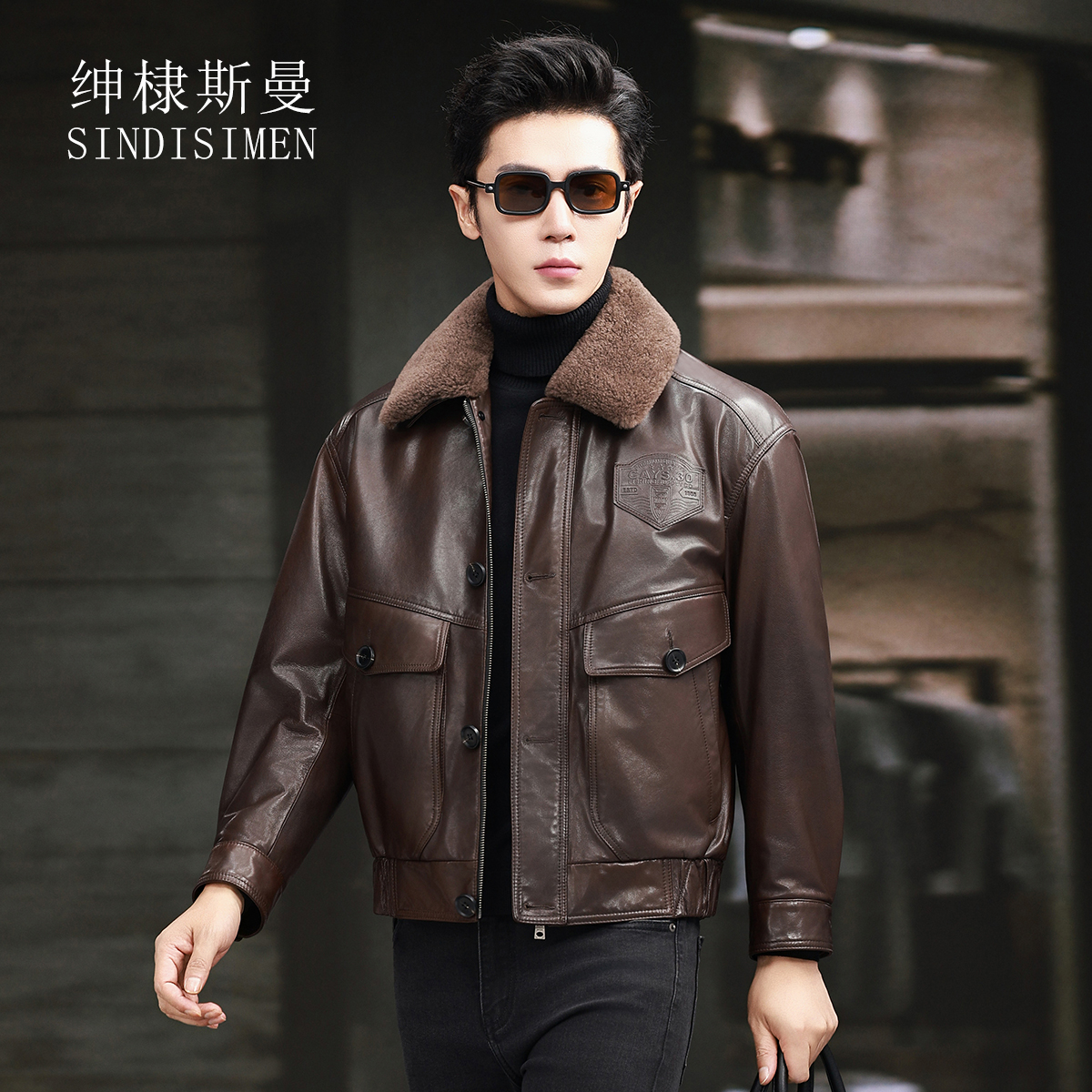 冬季新款真皮皮衣男飞行服山羊皮短款羊毛翻领加厚保暖皮夹克外套