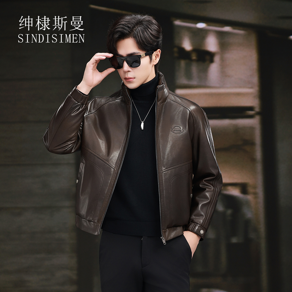 真皮皮衣男羽绒服外套鹅绒冬季
